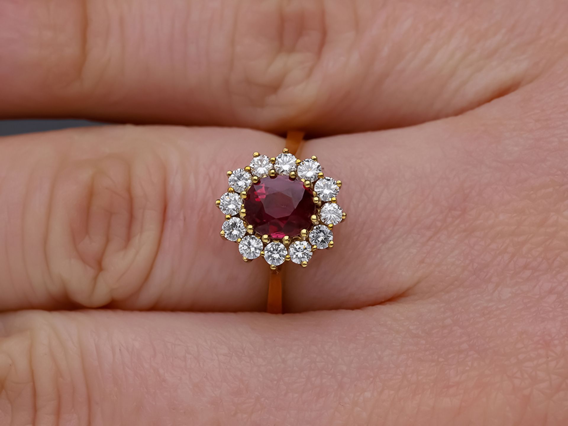 Ring Rubin Diamant 750 / 18 Karat Gelbgold - Bild 5 aus 6