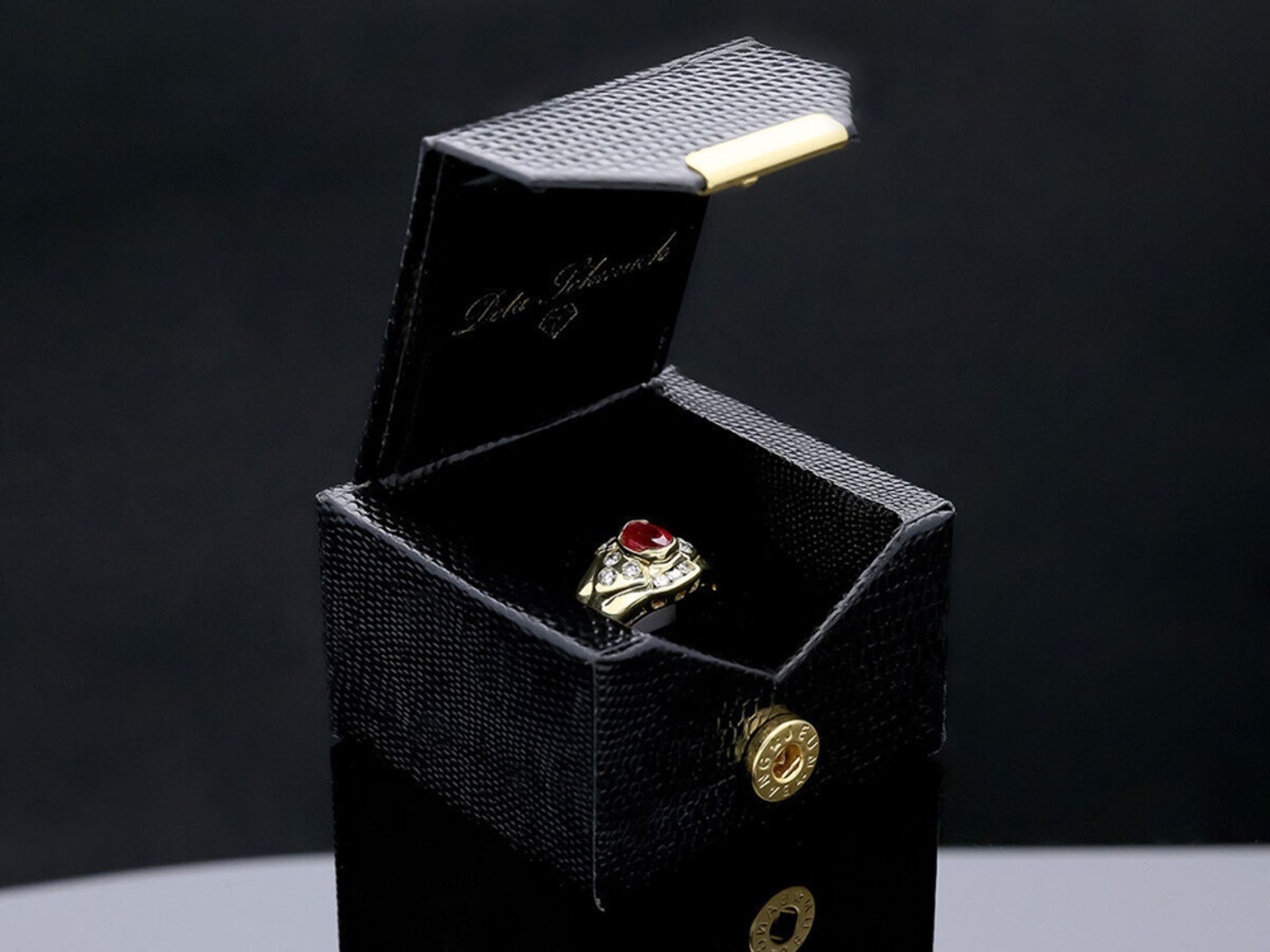 Ring mit unbehandeltem Burma Myanmar Rubin Diamanten 750 / 18 Karat Gelbgold IGI Expertise - Bild 5 aus 6
