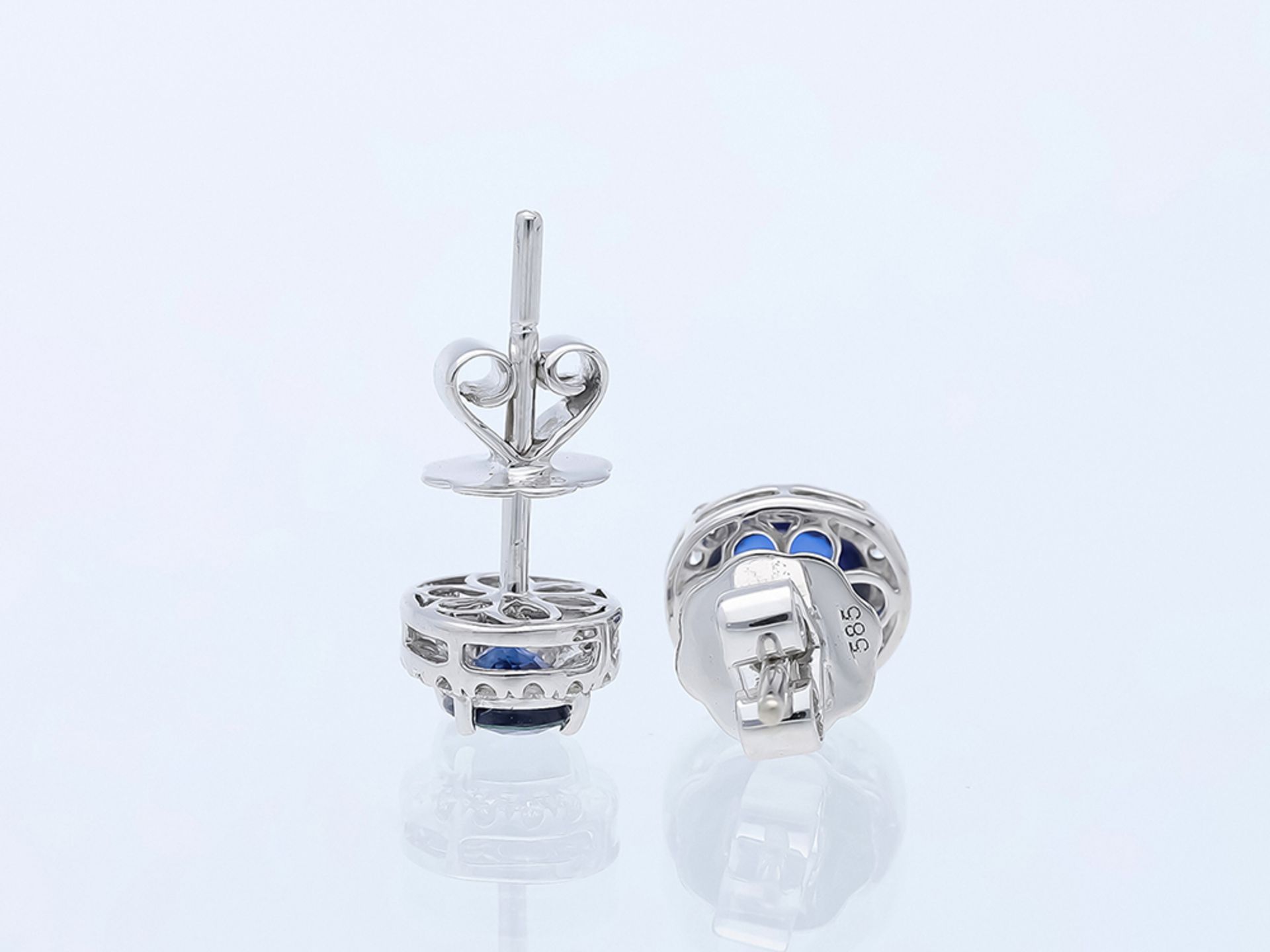 Earrings Sapphire 585 / 14 White gold Diamond - Image 6 of 6