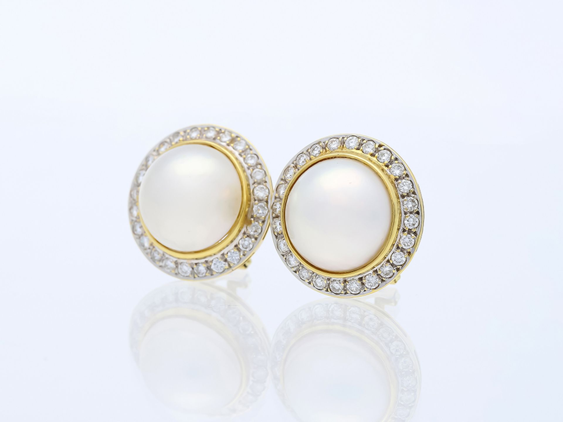 Ohrringe Mabe Perle Diamant 750 / 18 Karat Gelbgold - Bild 2 aus 6