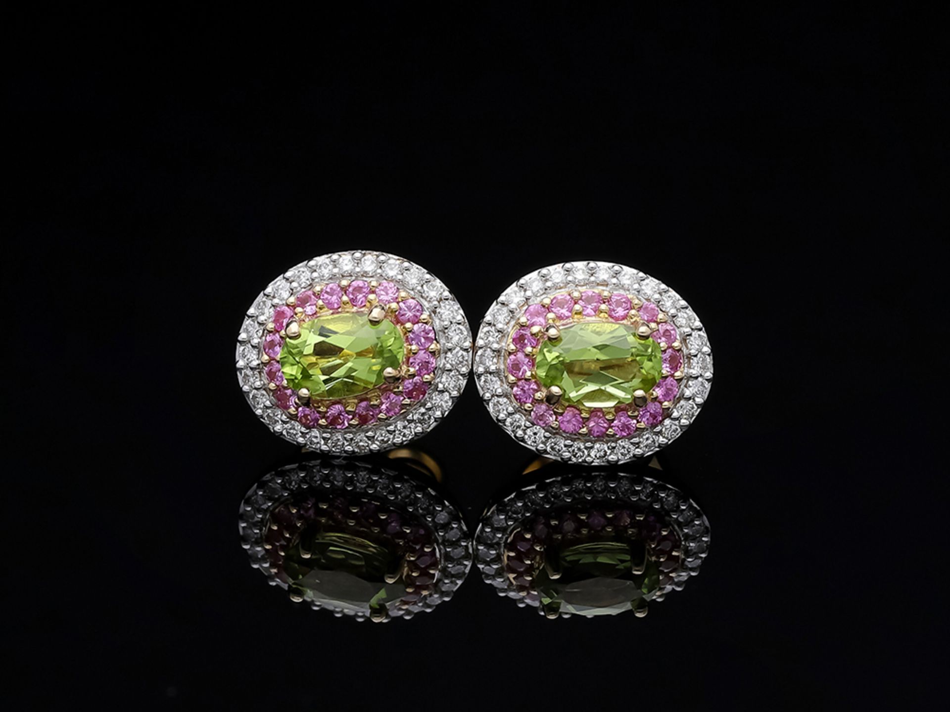 Studs Peridot Sapphire 585 / 14 Pink Gold