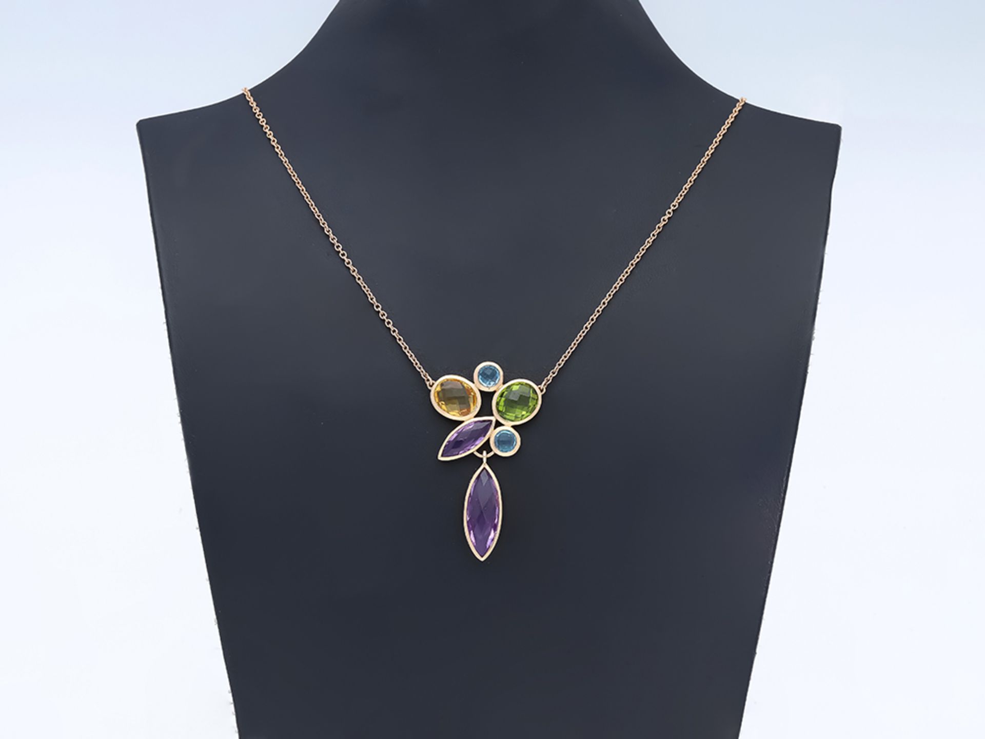 Halskette Anhänger mit Citrin Topas Peridot Amethyst 585 / 14 Karat Rose Gold - Bild 2 aus 8