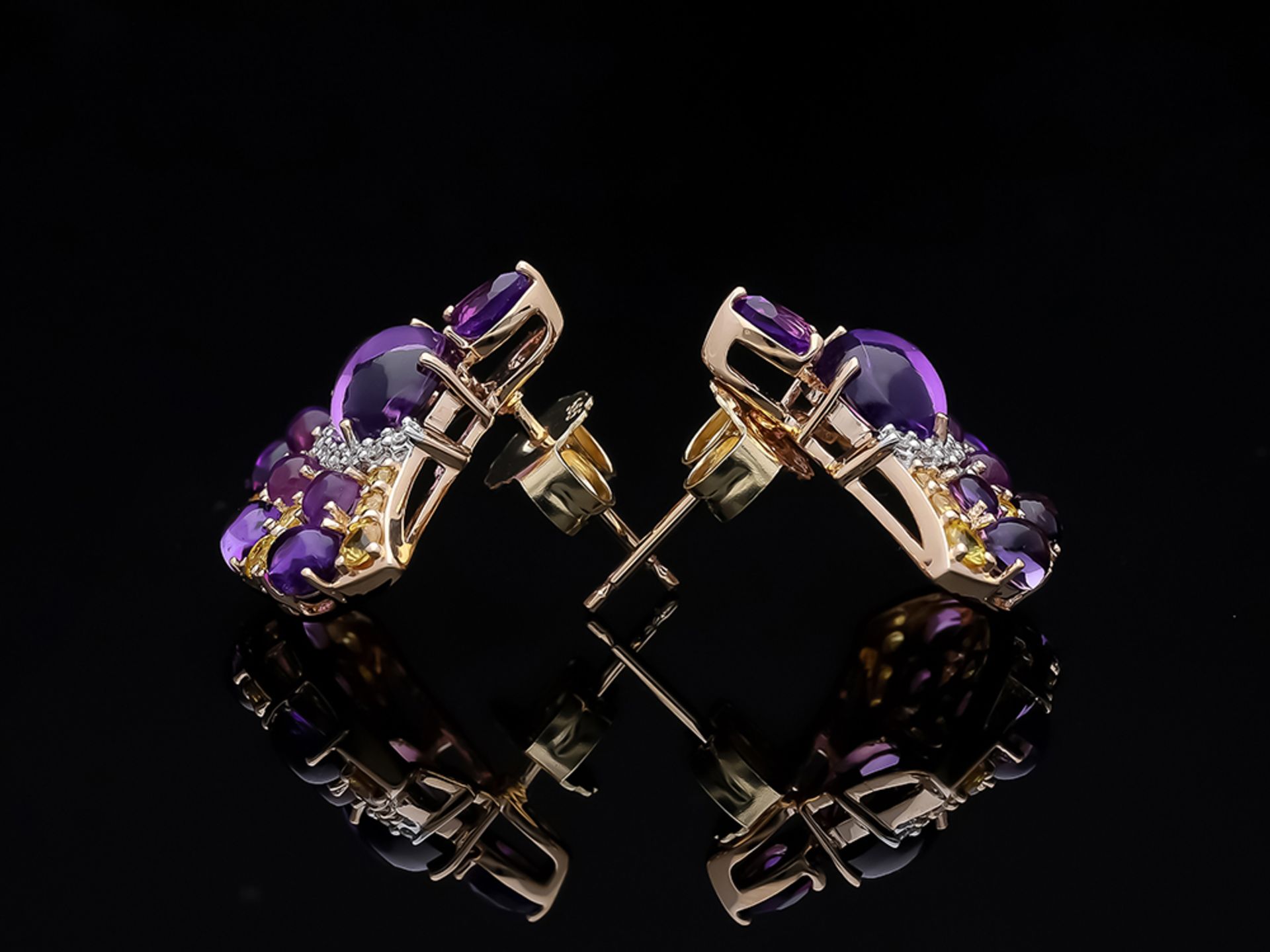 Studs Amethyst Sapphire 585 / 14 Pink Gold Diamond - Image 4 of 8