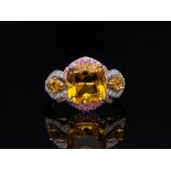 Ring with Citrine Sapphire 585 / 14 Pink Gold Diamond