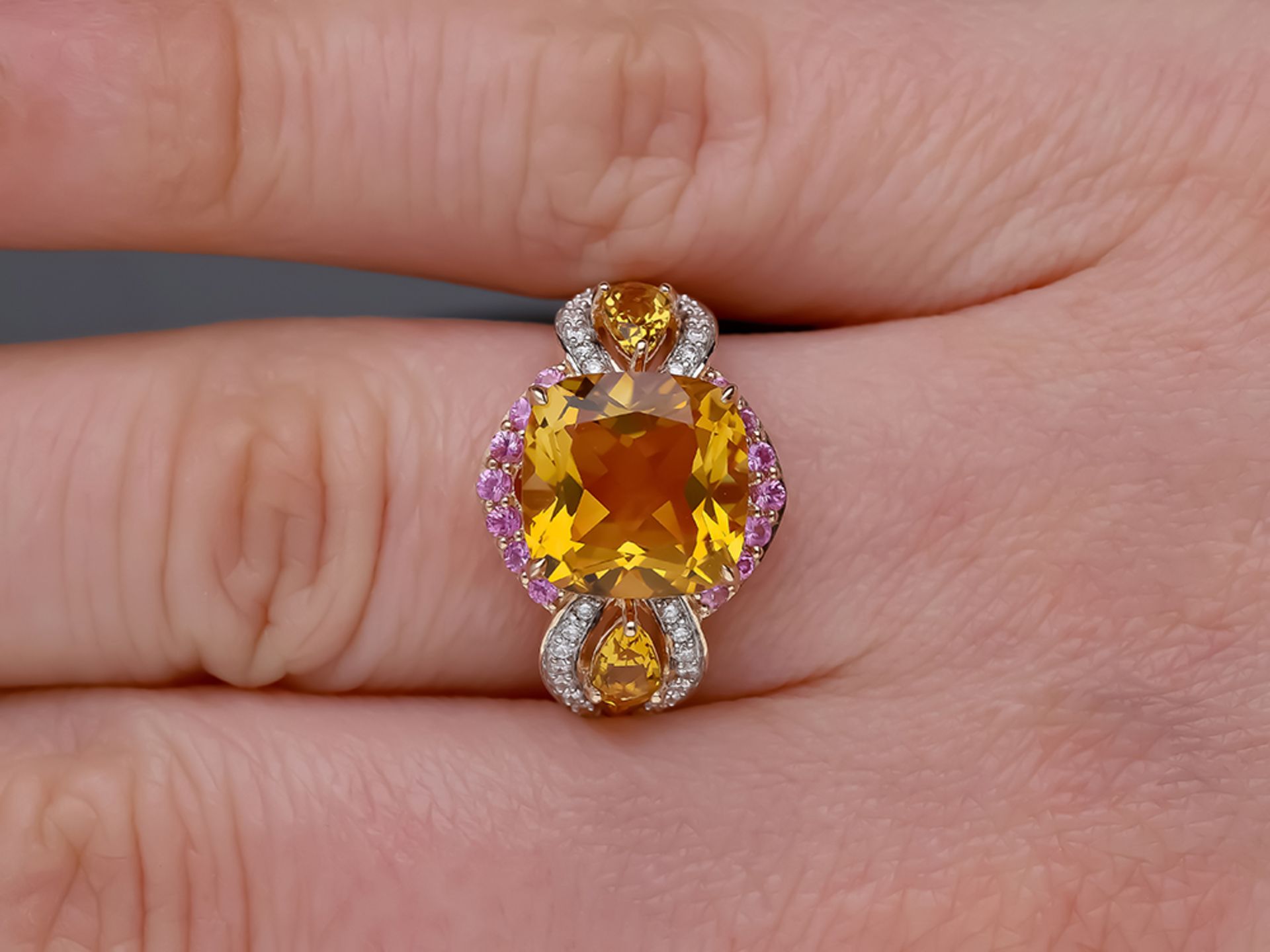 Ring with Citrine Sapphire 585 / 14 Pink Gold Diamond - Image 7 of 8