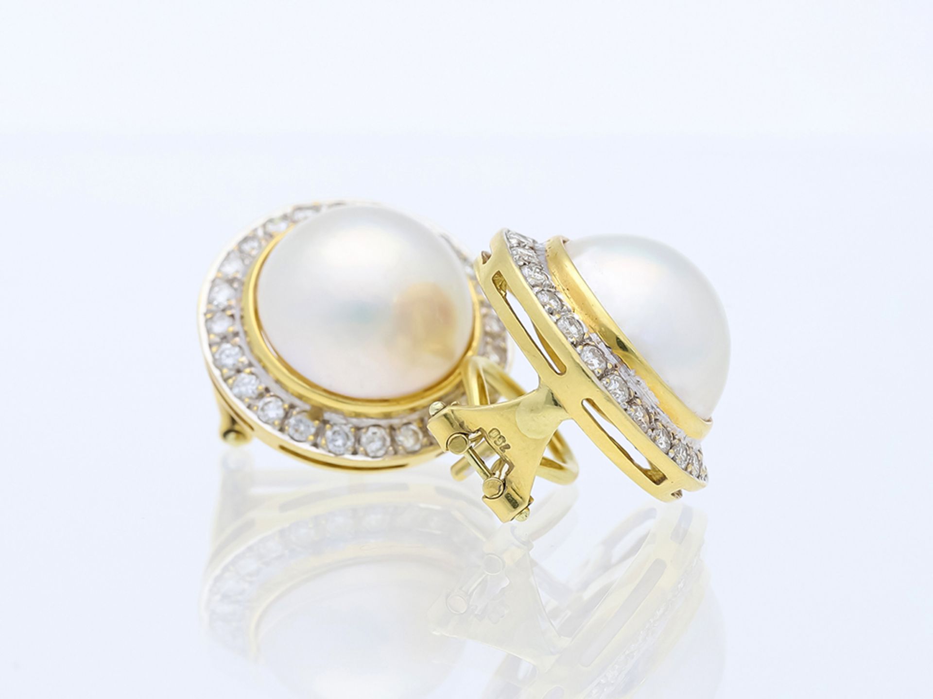 Ohrringe Mabe Perle Diamant 750 / 18 Karat Gelbgold - Bild 4 aus 6