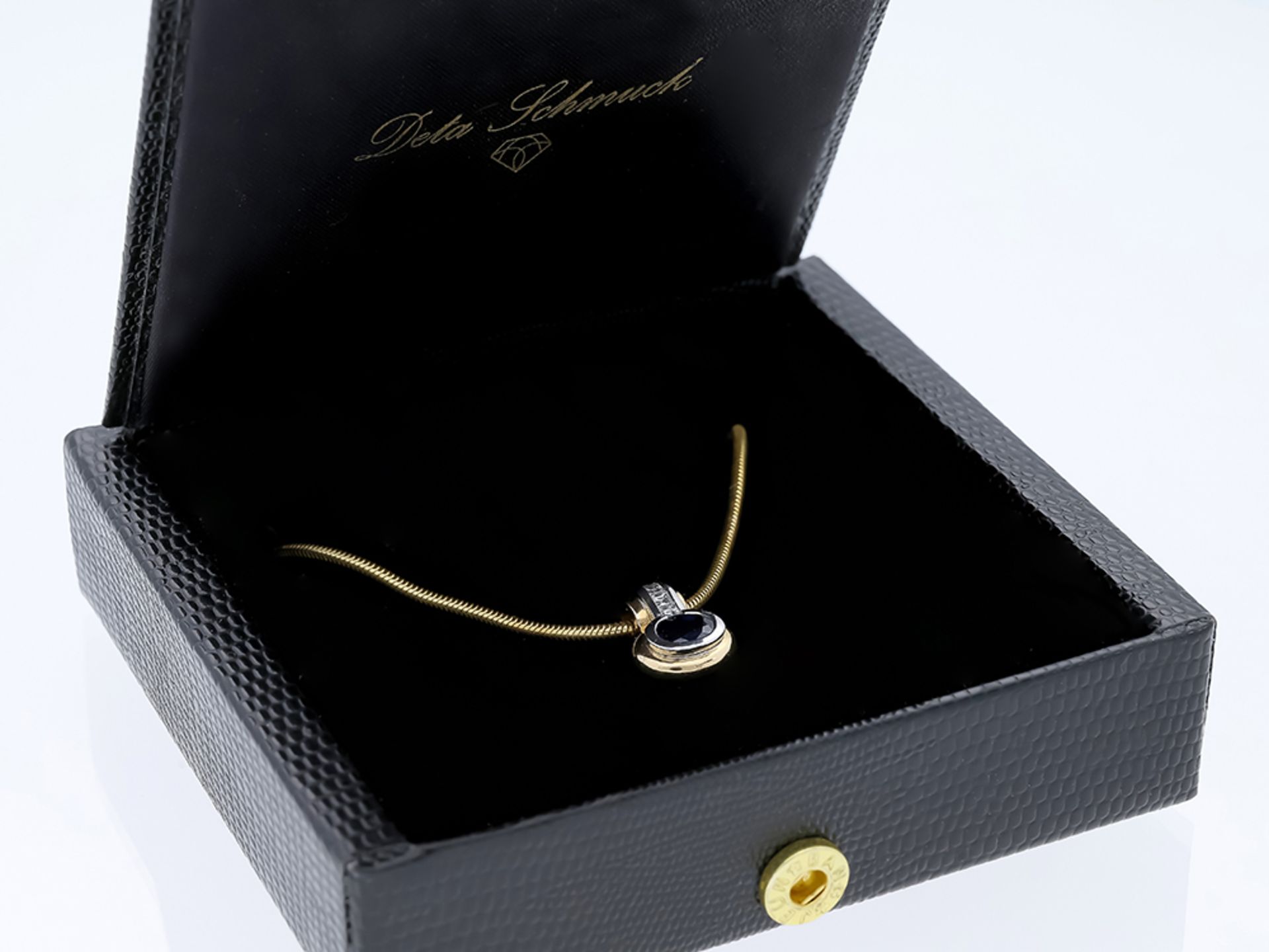 14 kt Yellow Gold Sapphire Diamond Necklace Pendant - Image 6 of 6