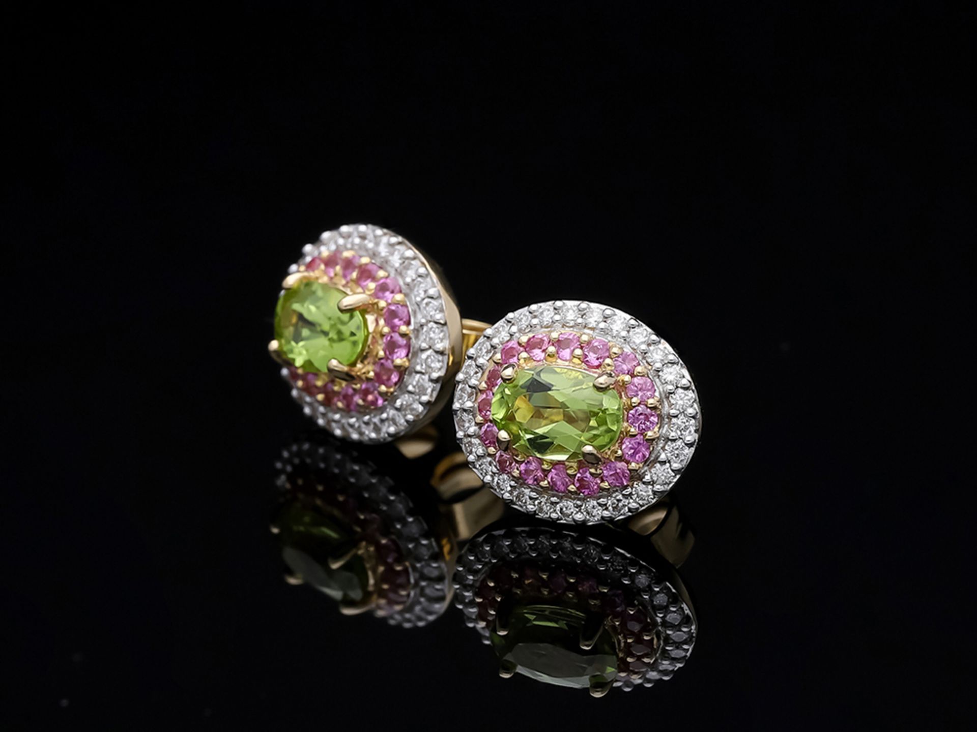 Studs Peridot Sapphire 585 / 14 Pink Gold - Image 2 of 8