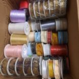 OVER 90 RIBBONS IN VARIOUS COLOURS, DESIGNS AND SIZES IN MIX CONDITIONS- SALEROOM AT BOTTOM OF