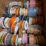 OVER 90 RIBBONS IN VARIOUS COLOURS, DESIGNS AND SIZES IN MIX CONDITIONS- SALEROOM AT BOTTOM OF