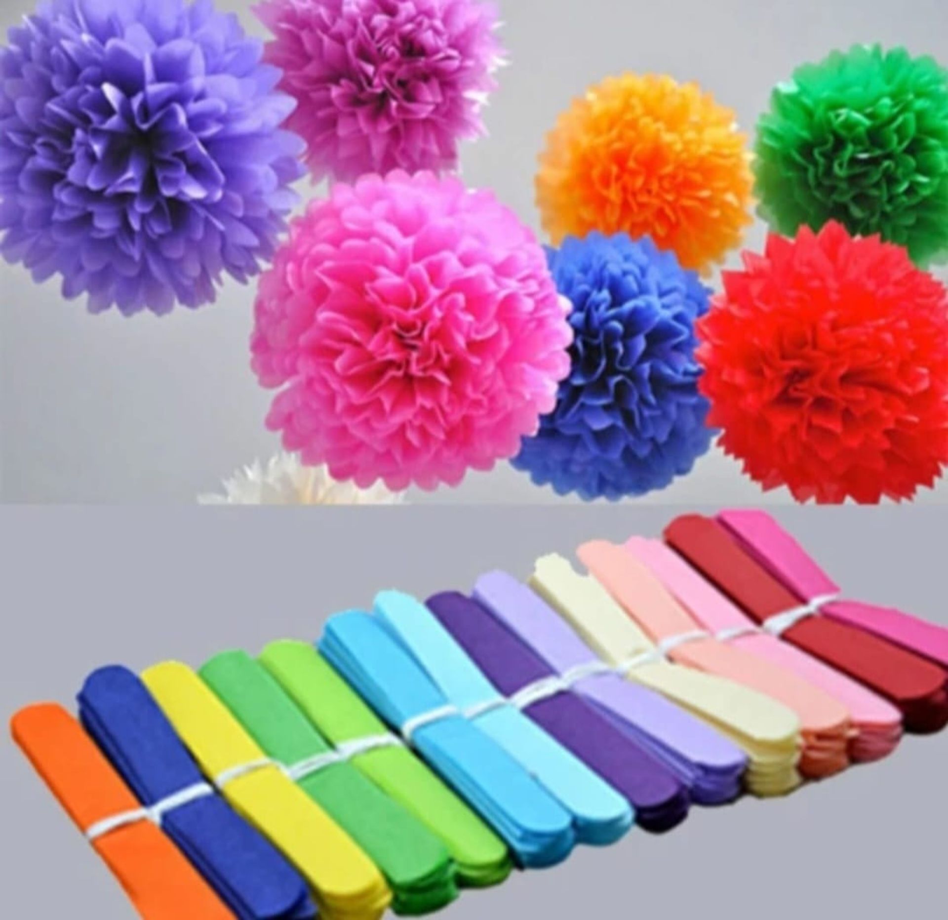 SEE IMAGES. RRP £265 - BRAND NEW& BOXED LARGE QUATITY OF PAPER POM POM IN VARIOUS COLOURS - SALEROOM
