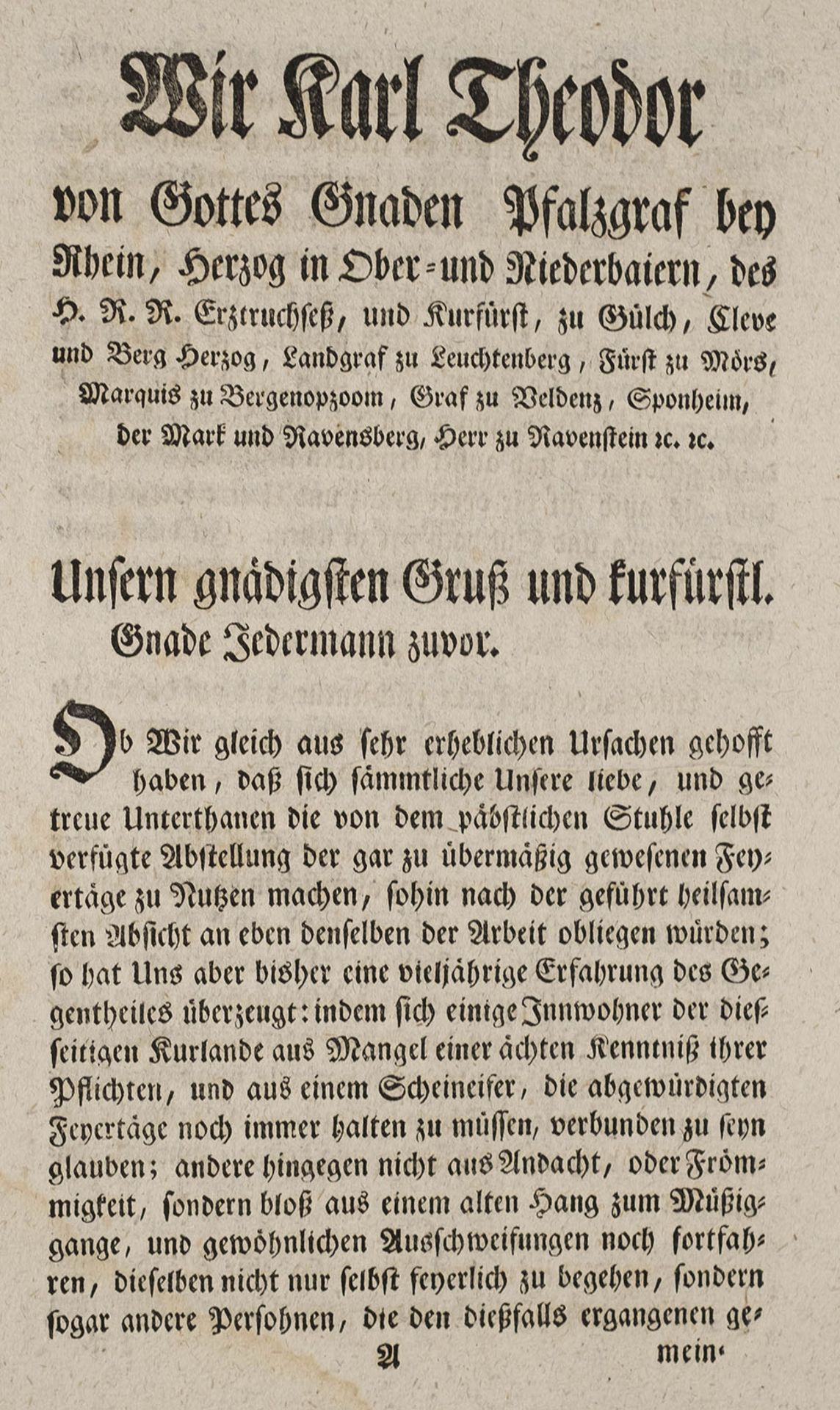 Bayern. – Mandat, Karl Theodor.