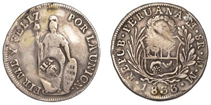 Philippines, Republic of Peru, 8 Reales, 1838mm, Lima, obv. countermarked crowned y.ii (Type...