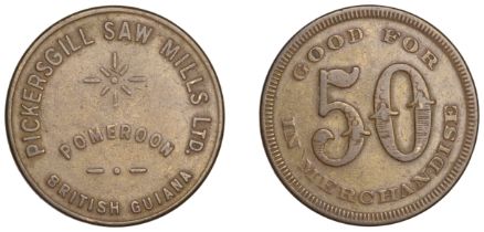 British Guiana, PICKERSGILL, Pickersgill Saw Mill Ltd, 50 Cents, c. 1900, brass, 30mm (Lyall...