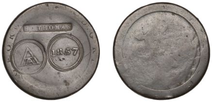 Great Britain, George III, Penny, 1797, obv. countermarked st thomas incuse, ata monogram an...