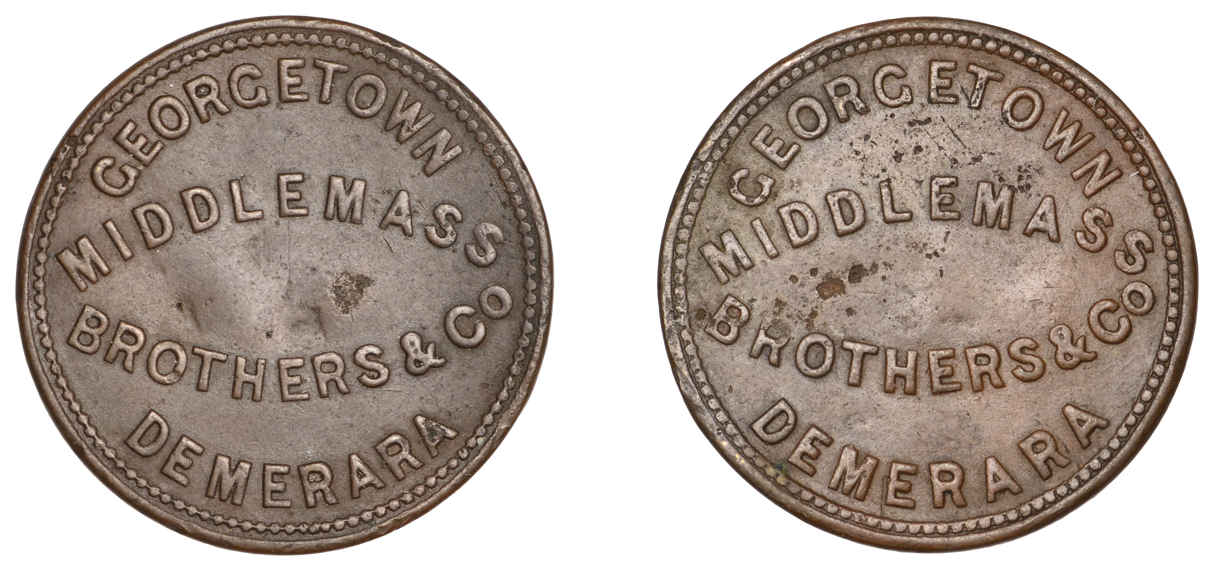British Guiana, GEORGETOWN, Middlemass Brothers & Co., advertising token, copper, 24mm (Lyal...