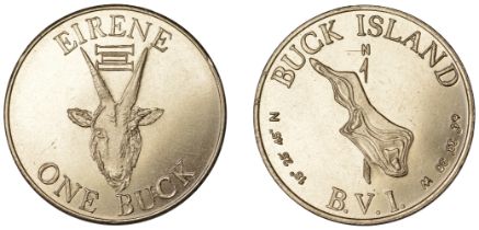 British Virgin Islands, BUCK ISLAND, One Buck, 1958, obv. eirene and one buck around goat's...