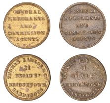 Barbados, BRIDGETOWN, Thomas Lawlor & Co., copper tokens (2), each 22mm (Lyall 88; Prid. 29)...