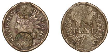 Costa Rica, BRENE SAN MIGUEL, F. Pinto M., a US Cent, 1860, obv. countermarked twice with ha...