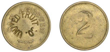 Guatemala, United Fruit Co., a San Agustin 2 Reales token, obv. countermarked united fruit c...