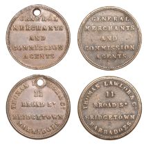 Barbados, BRIDGETOWN, Thomas Lawlor & Co., copper tokens (2), each 22mm (Lyall 88; Prid. 29)...