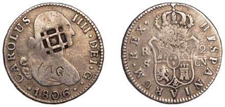 Cuba, Province of Trinidad, a Spanish 2 Reales, 1806, Seville, obv. countermarked with latti...