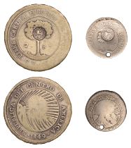 Costa Rica, Central American Republic, 2 Reales, 1849?, and Half-Real, 1849, both countermar...