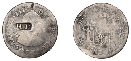 United States of America, Sixteenth-Dollar, Charles III, Half-Real, 1780, obv. countermarked...