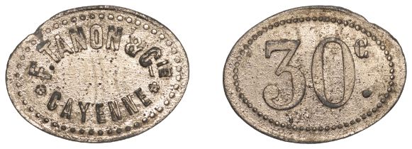 Cayenne (French Guiana), ST LAURENT, Frederic Tanon & Cie, first series, 30 Centimes, oval,...