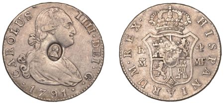 Great Britain, Bank of England, a Charles IV 4 Reales, 1791mf, Madrid, obv. countermarked wi...