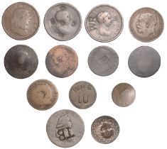 GREAT BRITAIN, Penny, 1807, obv. countermarked WR; together with an assortment of 12 other c...