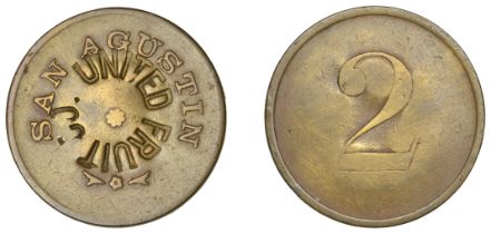 Guatemala, United Fruit Co., a San Agustin 2 Reales token, obv. countermarked united fruit c...