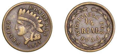 British Honduras, BELIZE TOWN, John Jex, Quarter-Rial, 1871, obv. Indian Head, the design as...