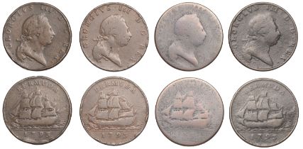 Bermuda, George III, Pennies (4), 1793 (Prid. 5; KM 5) [4]. Varied state Â£60-Â£80