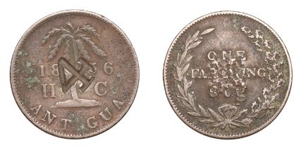 Antigua, ST JOHN'S, Hornel & Coltart, Farthing, 1836, obv. countermarked with incuse 4, 22mm...