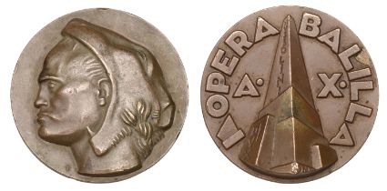 ITALY, Opera Nazionale Balilla, A X [1932], a bronze medal by A. Bellini, head of Benito Mus...