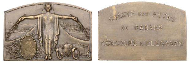 FRANCE, ComitÃ© des FÃªtes de Cannes, 1927, an Art DÃ©co bronze Concours d'Ã‰lÃ©gance award plaqu...