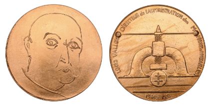 FRANCE, Louis Vallon, 1965, a bronze medal by E. Auricoste, outline bust three-quarters righ...