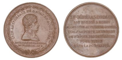 FRANCE, Bataille de Marengo, Mort du GÃ©nÃ©ral Desaix, AN 8 [1800], a copper medal by N.G.A. B...
