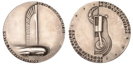 U.S.A., 25th Anniversary of General Motors, Detroit, 1933, a plated bronze Art DÃ©co medal by...