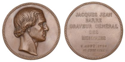 FRANCE, Jacques-Jean Barre, 1855 [struck 1860+], a copper medal by J.-A. Barre and A.D. Barr...