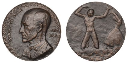 SPAIN, Manuel de Falla, 1950, a bronze medal by Anna Bass, bust left, rev. female performing...