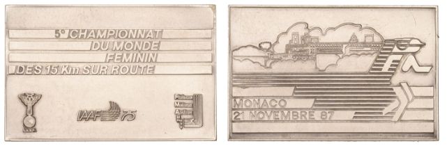 MONACO, 5e Championnat du Monde Feminin des 15 Km, 1987, a plated bronze plaque, unsigned [b...