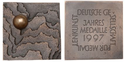 GERMANY, Weltmodell, 1997, a square bronze plaque by H. Auer [KunstguÃŸ JÃ¶rg GrundhÃ¶fer, Nied...