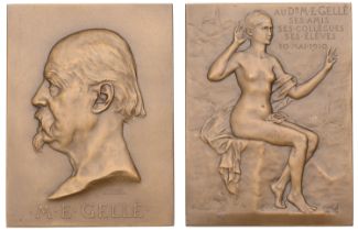 FRANCE, Marie-Ernest GellÃ©, 1910, a bronze plaque by A. Boucher, bust left, rev. naked femal...
