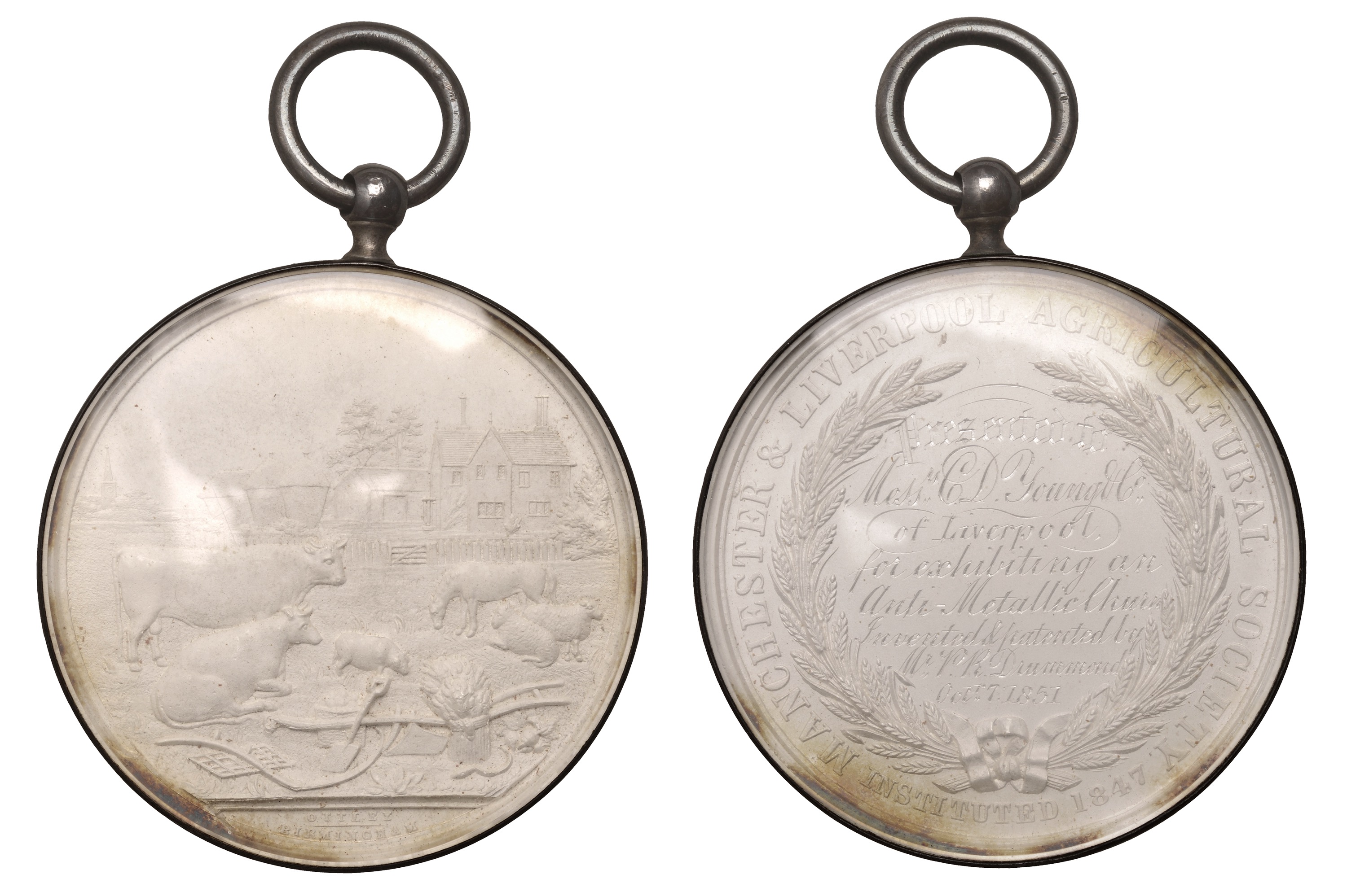 ENGLAND, Manchester & Liverpool Agricultural Society, a silver award medal by T. Ottley, far...