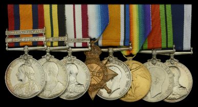 Eight: Able Seaman W. S. Elsdon, Royal Navy Queen's South Africa 1899-1902, 2 clasps, Cap...