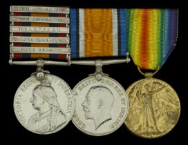 Three: Private J. Mills, Leinster Regiment Queen's South Africa 1899-1902, 5 clasps, Cape...