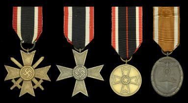 Germany, Third Reich, War Service Cross Second Class (2), with swords, bronze; without sword...