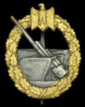 A Kriegsmarine Coastal Artillery Badge. An excellent quality early tombac type by Schwerin....